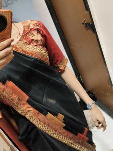 Elegant Black Saree with Red Blouse
