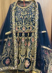 Elegant Navy Blue Embroidered Skirt