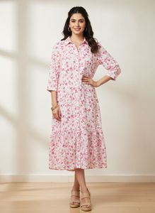 Floral Print Button-Up Midi Dress