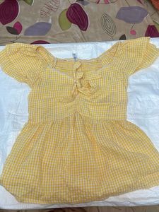 Yellow Gingham Peplum Top