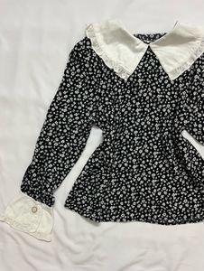 Big collar floral print Korean top