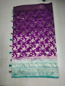New Model Purple💜sea Green Big Border Saree