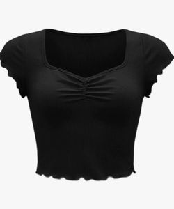 Chic Black Ribbed Ruched Crop Top