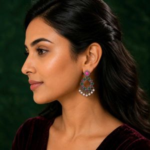 Boho Earrings with Stones &amp; Pearls Set of 3