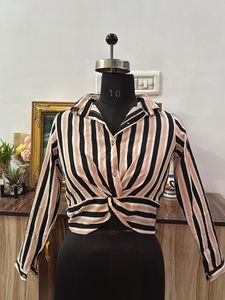 Striped Twist Front Crop Shirt