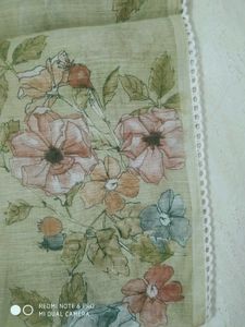 Green linen suit with floral dupatta