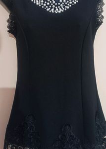 Designer Black Top With Pearls Work On Neck.