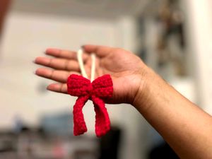 Handmade Crochet Red Bow Charm