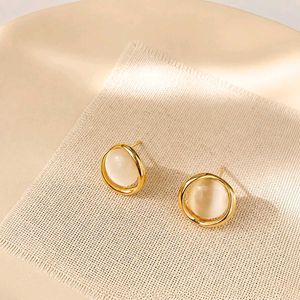 Elegant Gold Tone Cat Eye Stud Earrings