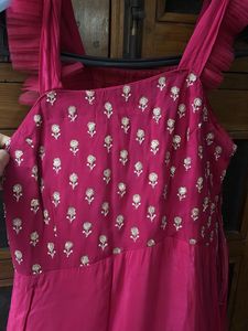 Vibrant Pink Ethnic Gown with Floral Print