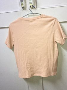 Ribbed Peach Crop Top with Daisy Patch