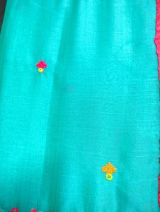 Beautiful Teal Saree with Pink Border