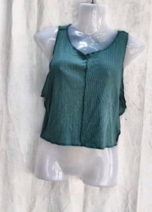 Teal Ribbed Cropped Tank Top