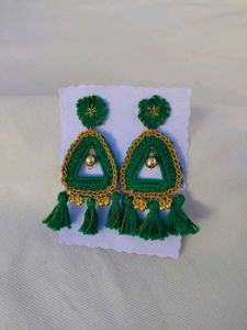 Handmade Green Crochet Earrings