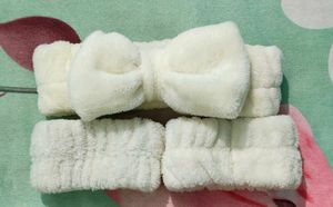 Fluffy Bow Headband & Wrist Cuffs Set