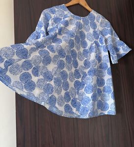 Blue &amp; White Polka Dot Top