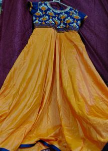 Beautiful Orange and Blue Embroidered Gown
