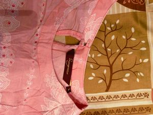 Pink Cotton Kurta with White Lace Details