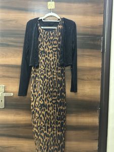 Leopard Print Bodycon Dress with Cardigan