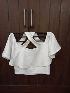 White Off-Shoulder Ruffle Crop Top