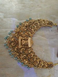Antique Gold Necklace with Blue Beads