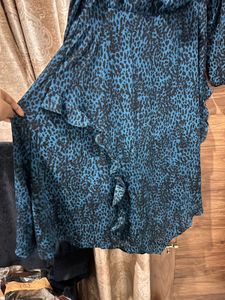 Teal Leopard Print Ruffle Dress