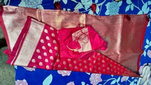 Vibrant Pink Silk Saree with Gold Motifs