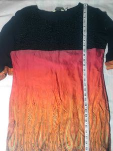 Women's Black &amp; Rust Designer Long Kurti | Stone W