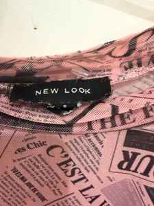 Sheer Mesh Newspaper Print Top