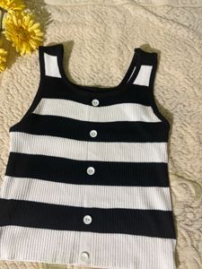 Striped Button-Up Knit Tank Top