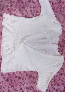 Chic Ribbed Cream Knit Top