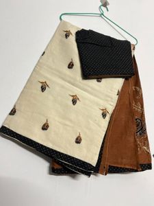 Elegant Brown &amp; Cream Saree with stitched Blouse