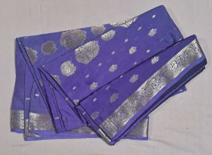 Beautiful Blue Saree with Silver Motifs
