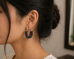 Elegant Black Dangle Earrings and bluish earings