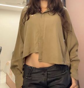 Oversized Cropped Button-Up Shirt