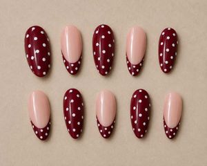 Handmade Customizable Maroon Polka Dot Nails💅♥️.
