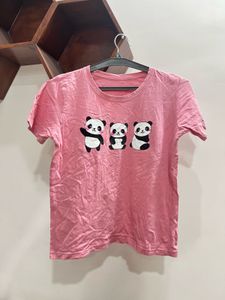Cute Panda Print Pink T-Shirt