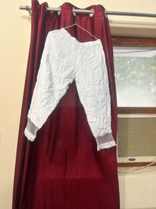 White Palazzo Pants with Lace Trim