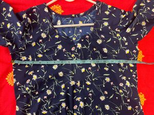 Navy Blue Floral Print Kurta