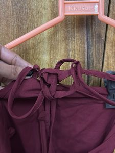 Burgundy Strapless Midi Dress