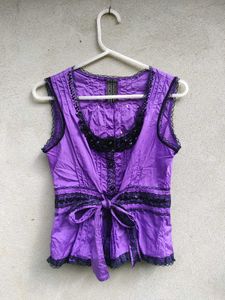 Purple Sequined Tie-Front Blouse