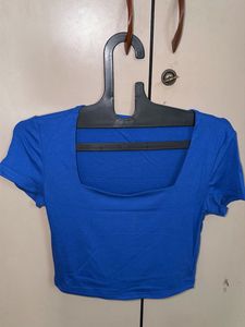 Blue Square Neck Cropped Top