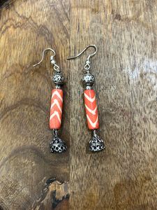 Bohemian Orange & White Beaded Earrings