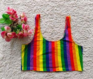 H&amp;M  : Rainbow Striped Cropped Tank Top
