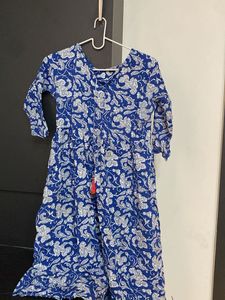 Blue & White Floral Print Kurta