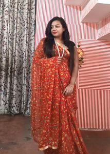 Gulmohar Red Chiffon Saree