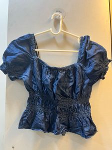 H&amp;M size-S Blue Denim Peplum Top