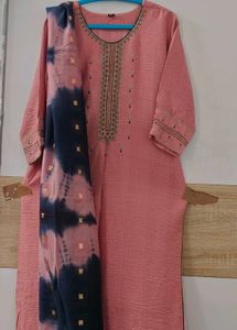 Handwork Elegant Pink Kurta And Dupatta Set