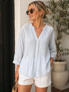 Light Blue Pintuck Tunic Top