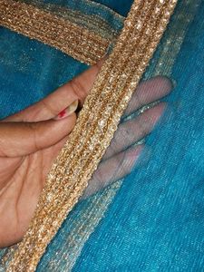 Teal Net Dupatta with Gold Detail